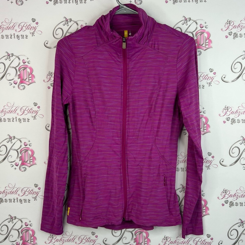 Lole sweater jacket striped zip up collared pink Purple Jacket zipper stretchy